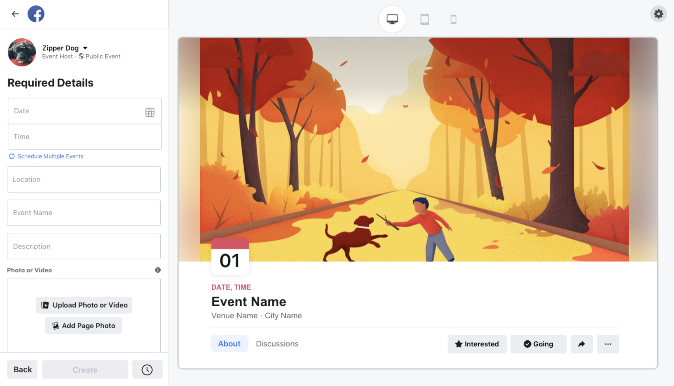 Event creation project, after redesign
