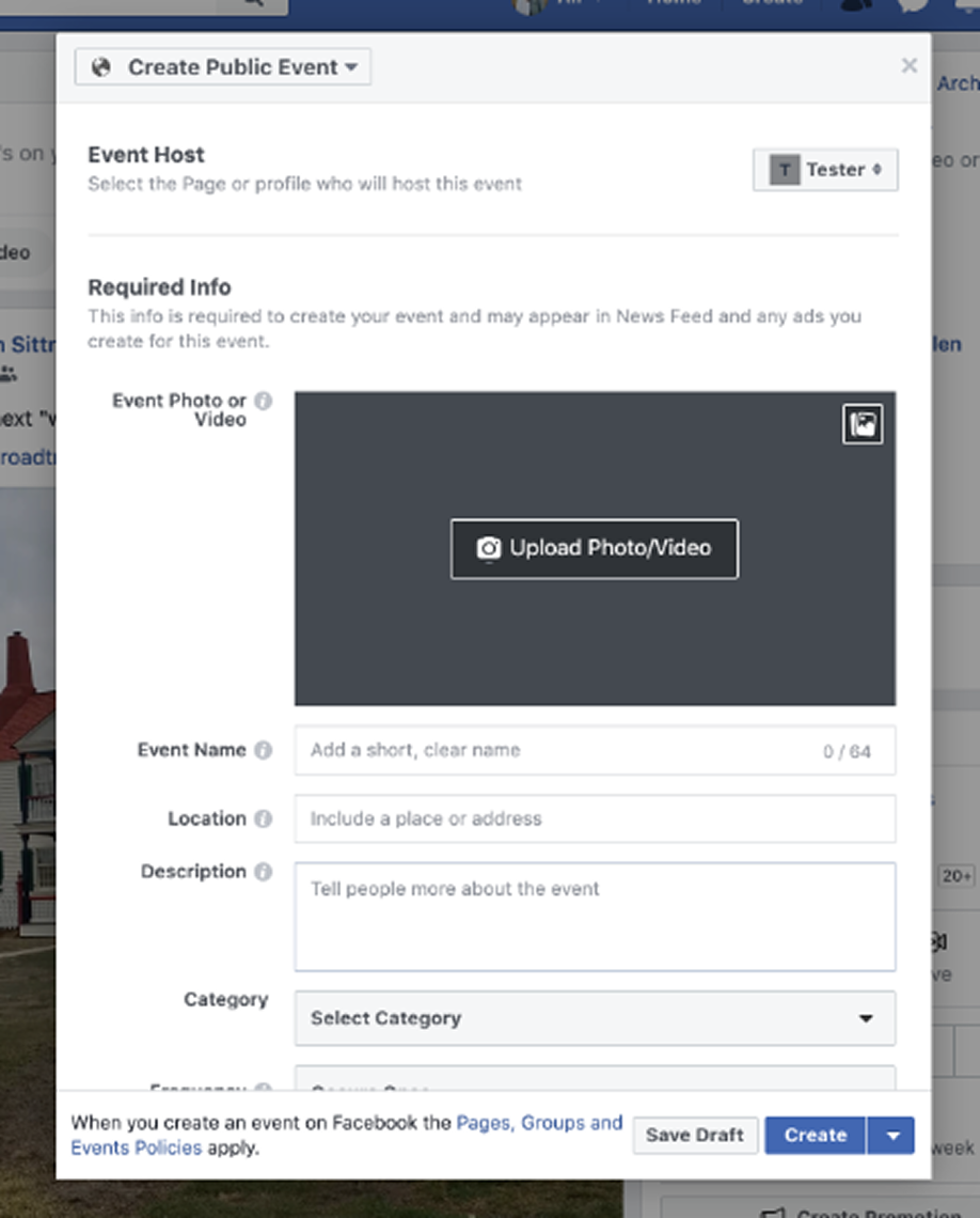 Event creation project, before redesign