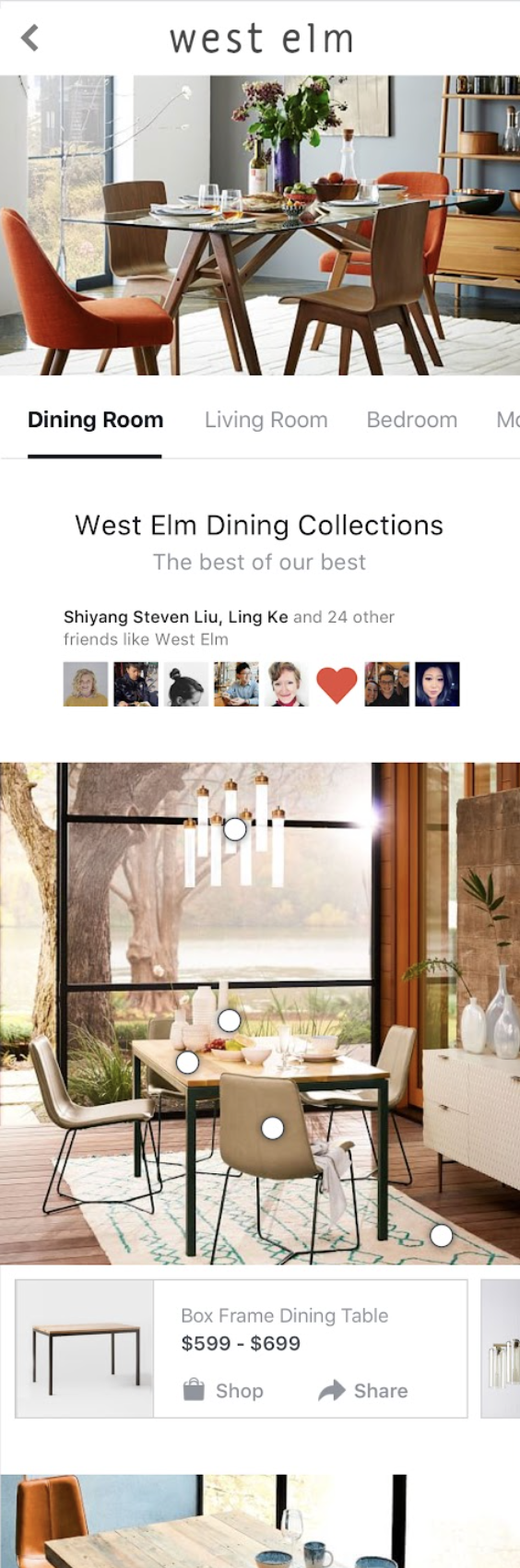 West Elm instant experience ad personalized around dining table browsing
